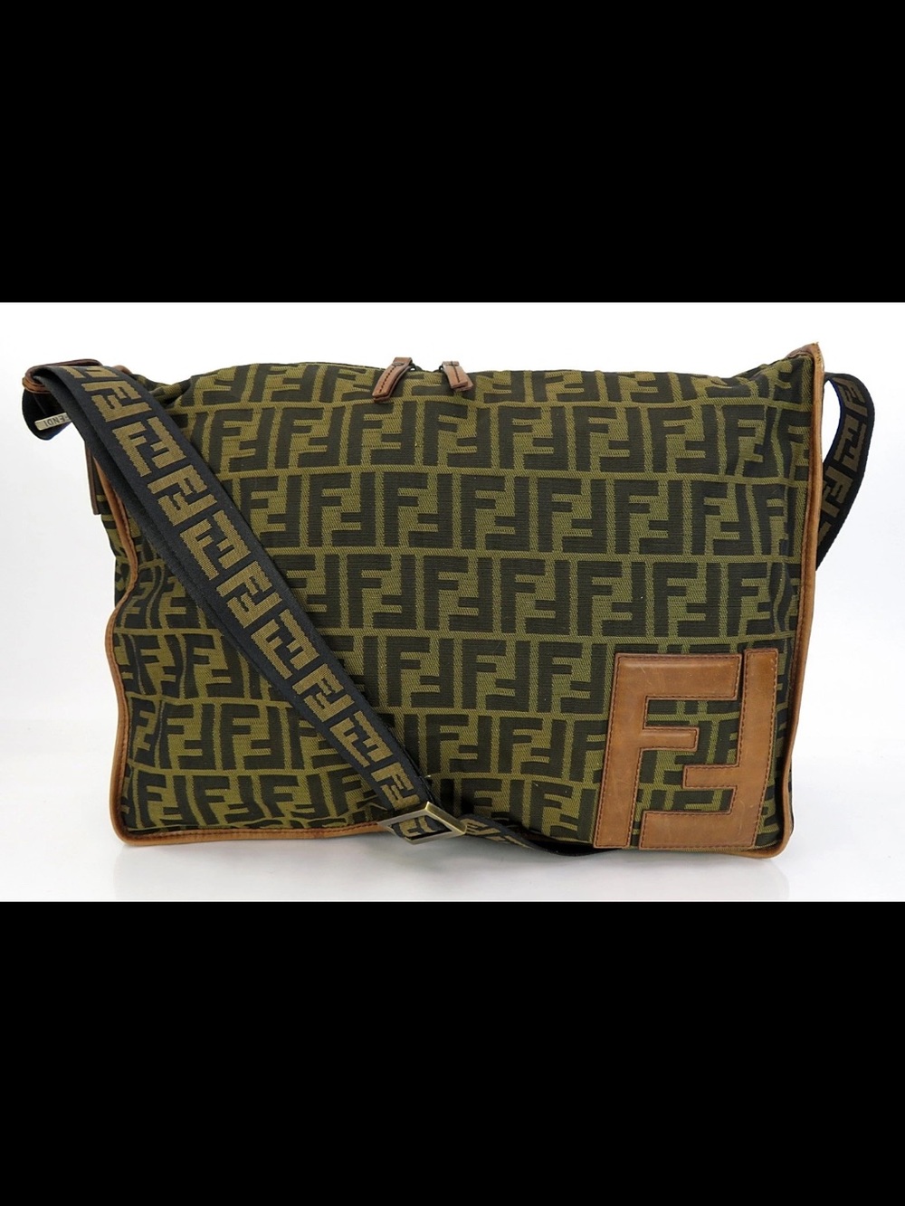 Fendi Olive & Brown FF Logo Messenger Bag